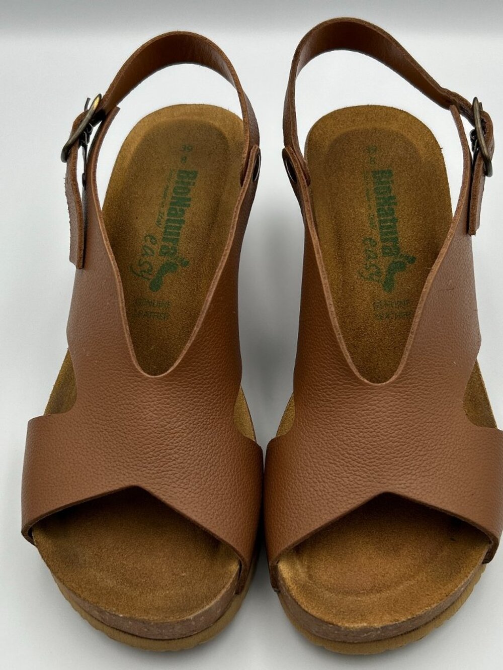 BIONATURA Tessa Wedge Sandal Size 8 Brown Leather Slingback Comfort Dress Casual